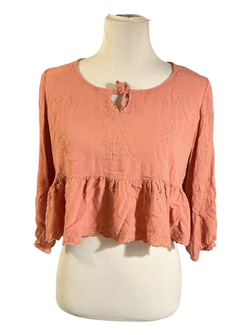 Women’s Dusty Coral Peplum Long-Sleeve Top